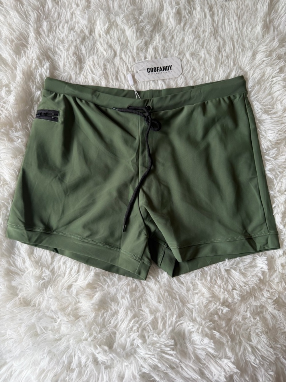 COOFANDY Olive Green Men’s Swim Trunks Stretch Athletic Swim Shorts Zip Pocket